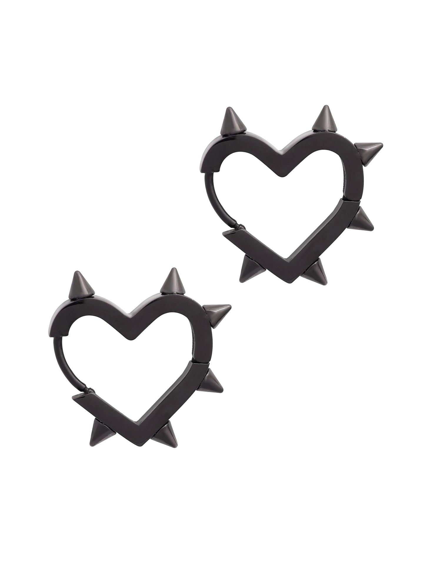 Sacina Huggie Hoop Black Spike Heart Earrings, Gothic Punk Grunge Emo Y2k Earrings, Goth Jewelry, Christmas Jewelry Gift For Women