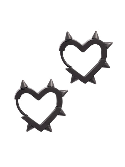 Sacina Huggie Hoop Black Spike Heart Earrings, Gothic Punk Grunge Emo Y2k Earrings, Goth Jewelry, Christmas Jewelry Gift For Women