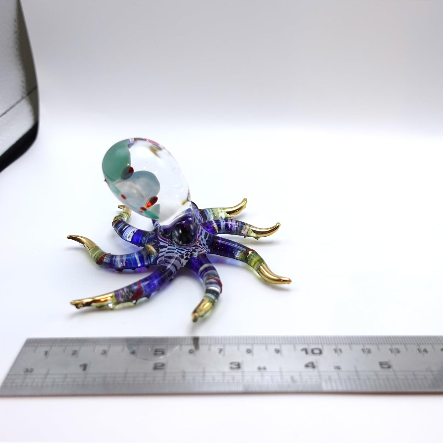 Sansukjai Octopus Glass Handmade Figurine – Detailed Hand-Painted Blown Glass Sea Animal Sculpture with 22K Gold Accents – Collectible Marine Life Art & Unique Ocean Gift Décor (4 inches Multi-Blue)