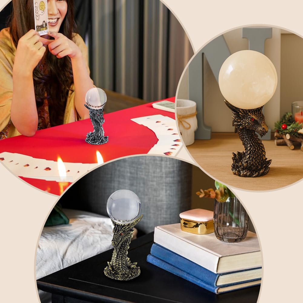 PH PandaHall Dragon Head Crystal Ball Stand Resin Orb Holder Base Crystal Ball Holder Sphere Stand Holder for 40~60mm Sphere Photography Props Room Home Table Decoration, Silver