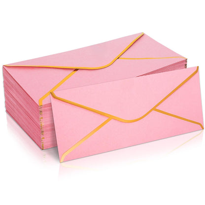 Whaline 50 Pcs Business Envelopes Pink Envelopes V Flap with Gold Foil Border Gift Card Envelopes Self-Adhesive Seal Luxury Mailing Envelopes for Office Valentine Wedding Baby Shower Bridal Birthday