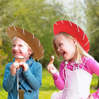 GiftExpress Red Felt Cowboy Hat with Chin Strap - Cowgirl Costume Accessory for USA Western Rodeo Theme Party & Pretend Play - Young Boy & Girls, Child Size