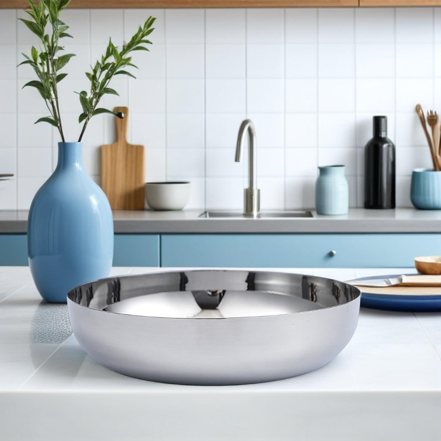 CALLARON 75oz Stainless Steel Mixing Bowls - 9.4 inch Large Metal Serving Bowl, Non-Slip Silver Decorative Bowl for Salad, Pasta, Soup, Fruit, Dishwasher Safe