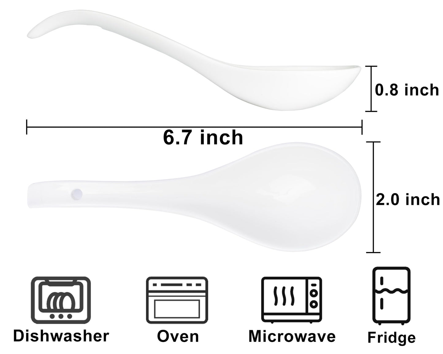 Soup Spoons Set of 8, Ceramic Chinese Soup Spoon, Asian Soup Spoons, White Japanese Spoon Large for Ramen Pho Wonton Dumpling Miso, Deep Oval Hook Design (8 pcs-6.7 inch)