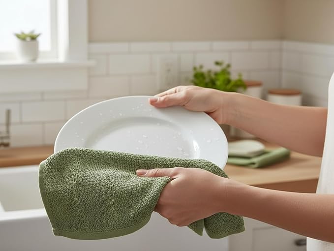 Serafina Home Dark Sage Green Kitchen Hand Dish Towels: Oversized 28" x 18"