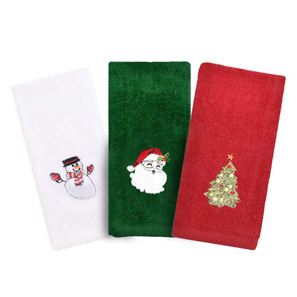 SamfuLoge Christmas Handkerchief, 3-Pack Decorative dishwashing Towel Set, 100% Cotton washbasin Towel for Drying, Cleaning, Cooking, and Baking, Embroidered Christmas Element Design Towel Gift Set