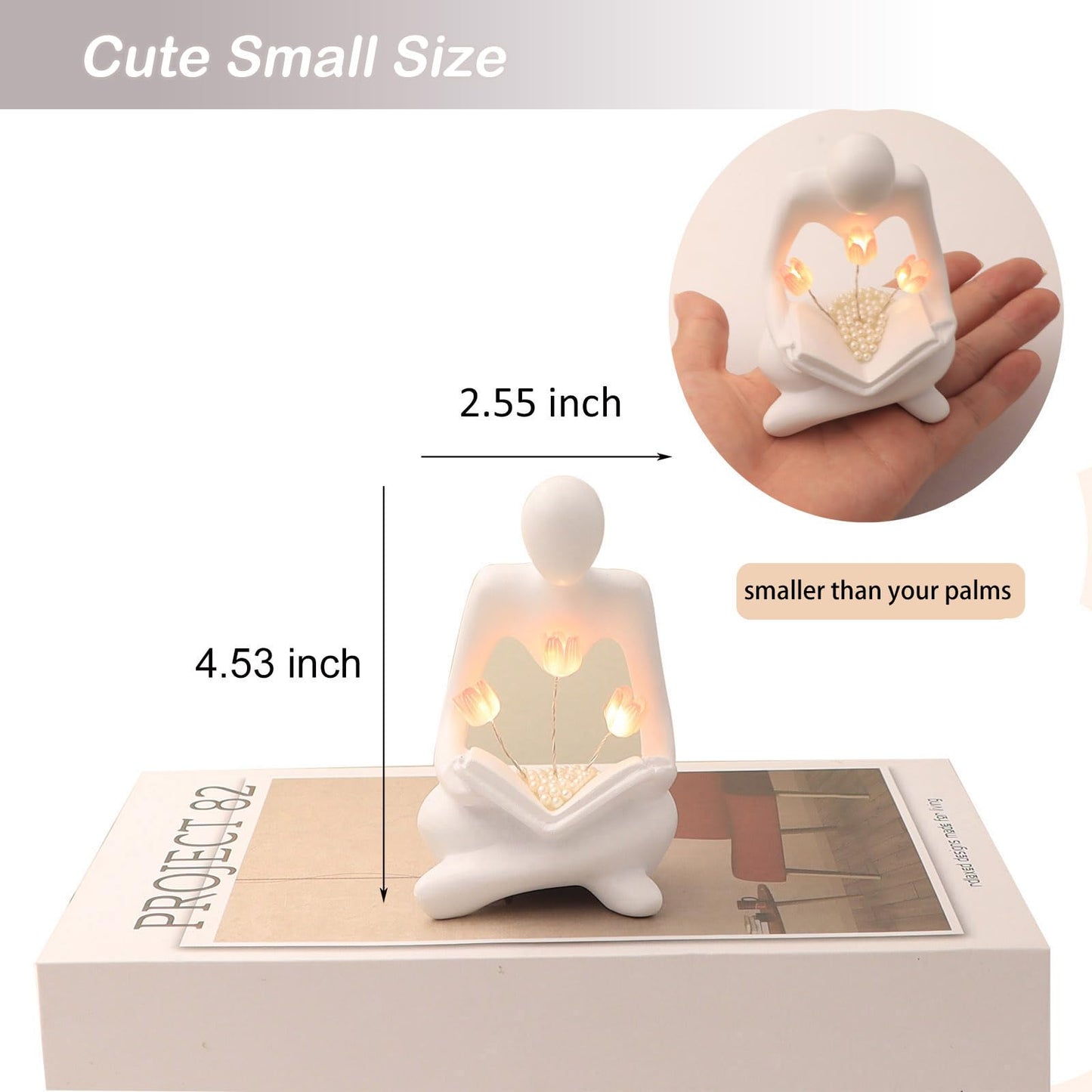 ITOWNKN Reading Sculptures Tulip Lamp,Thinker Statue Figurine Battery Powered Night Light,Modern Abstract Home Decoration, Living Room Bookshelf Office Shelves Desk Decor,Aesthetic Gift