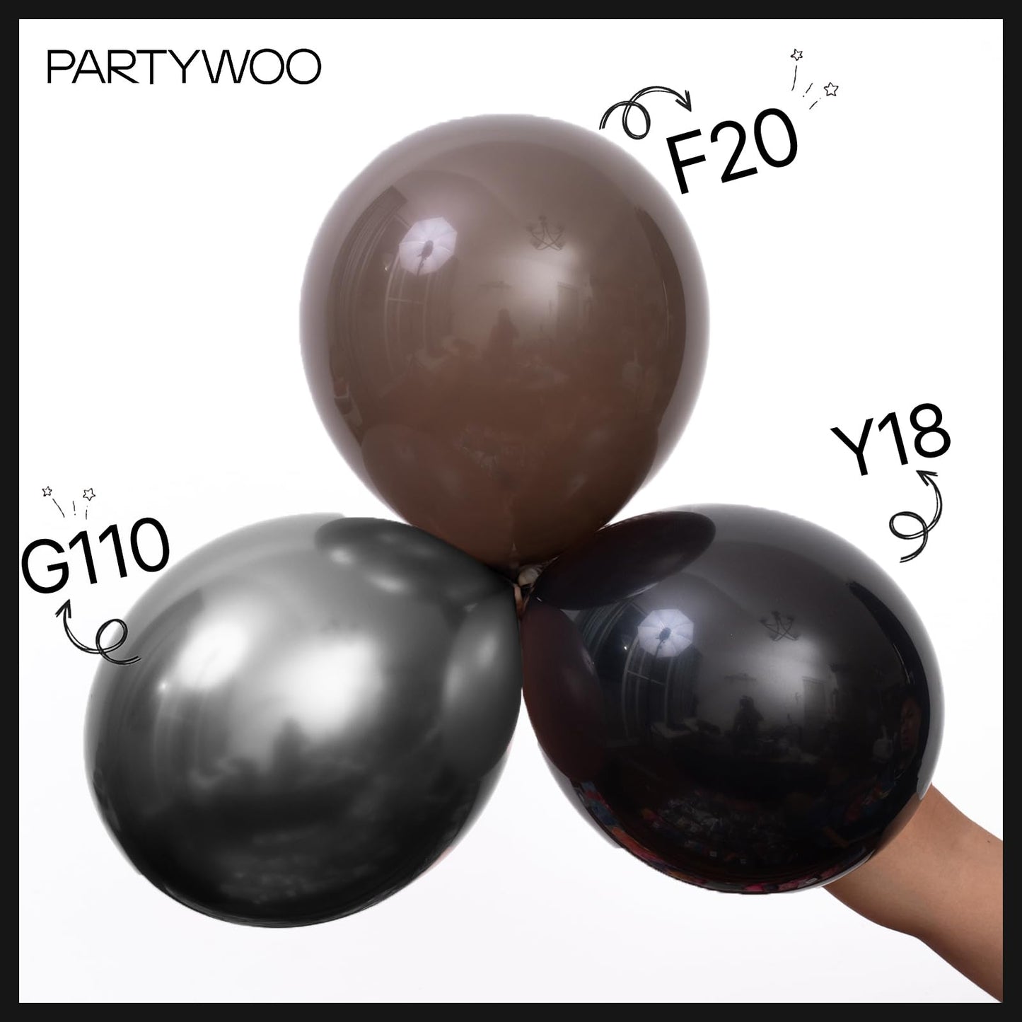 PartyWoo Black Balloons, 100 pcs Matte Black Different Sizes Pack of 36 Inch 18 Inch 12 Inch 10 Inch 5 Inch Black for Balloon Garland or Balloon Arch as Party Decorations, Black-Y18