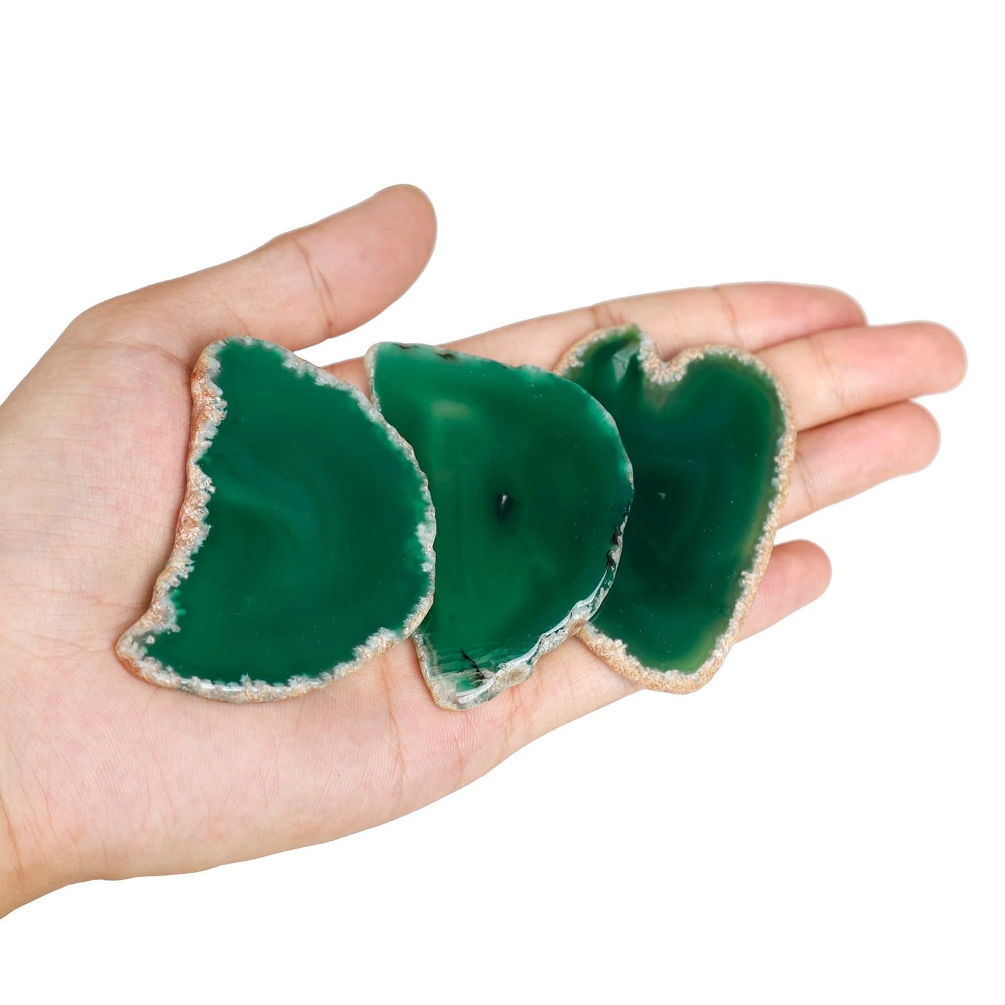 dssmboom Set of 10 Natural Agate Slices Stone for Home Decoration Place Cards, Irregular Geode Agate Stone for Jewelry Making, Green