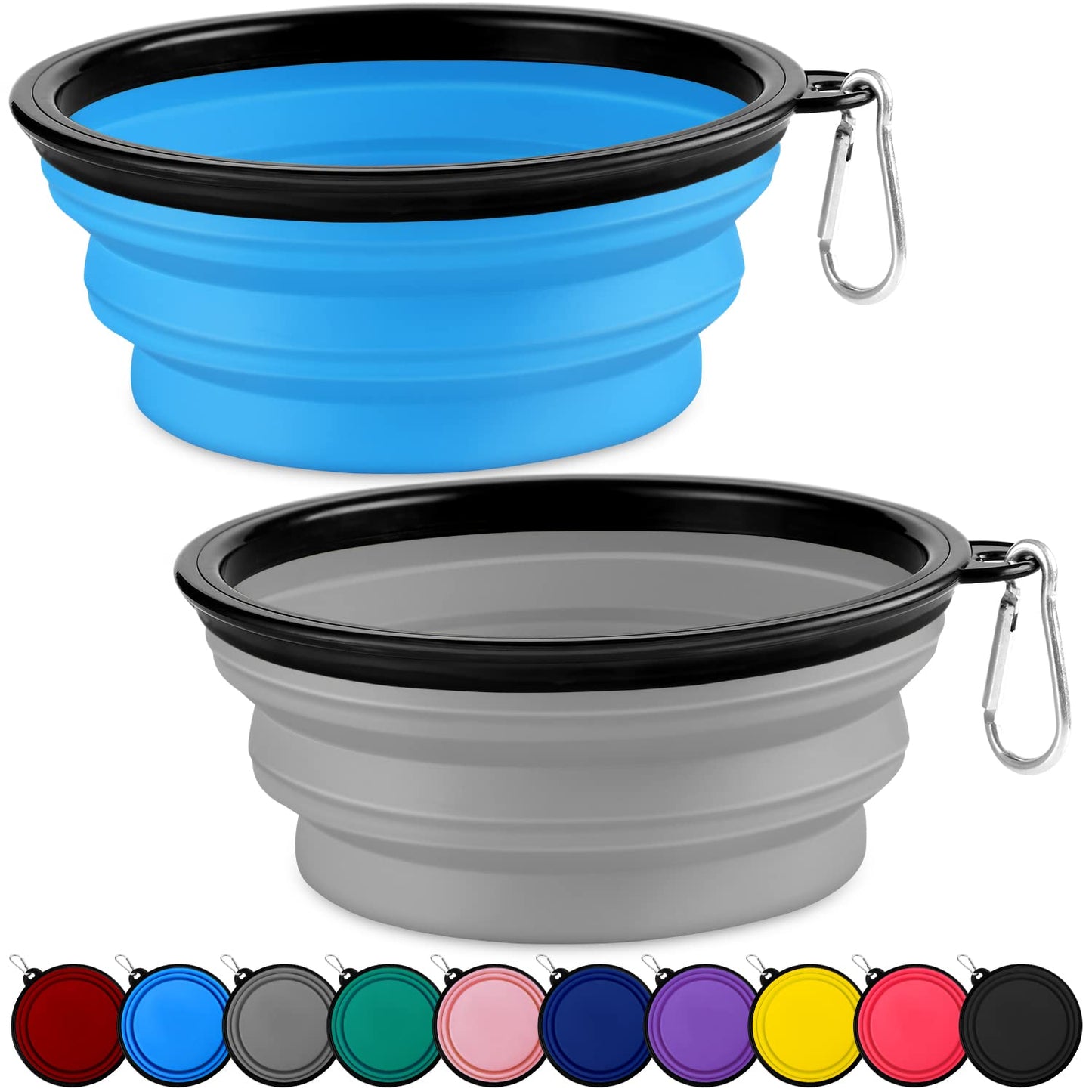 Collapsible Dog Bowls-2 Pack Large Size for Large/Medium Dogs, Pet Travel Water Bowl, Dogs Cat Portable Water Bowl, Dog Pet Feeding Watering Dish Outdoor Hiking Parking Traveling with 2 Carabiners