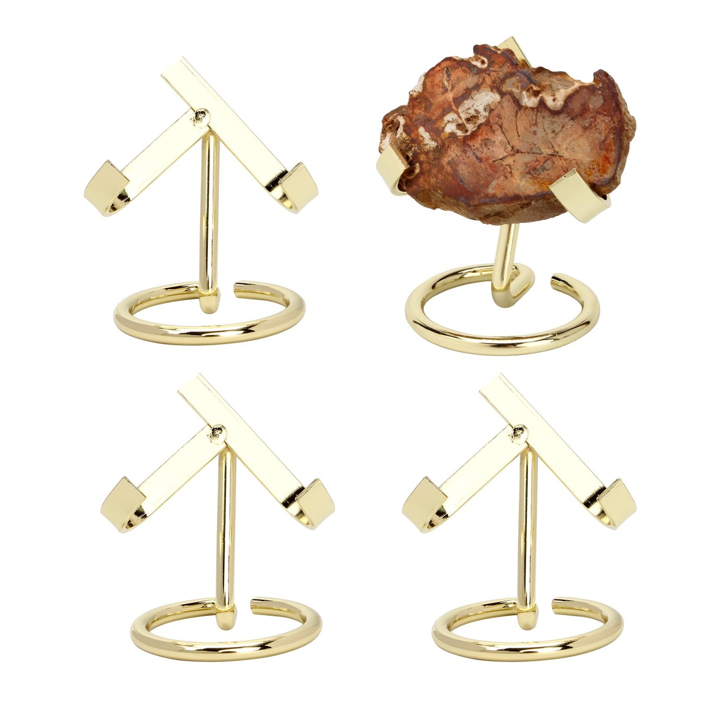 KCGANI 4 Pcs Metal Crystal Display Shelf, Rock Display Stands Crystal Holder Heart, Golden Display Stand for Mineral Gemstone Agate Fossil Coral Jewelry Showcasing for Home Shop Office Use