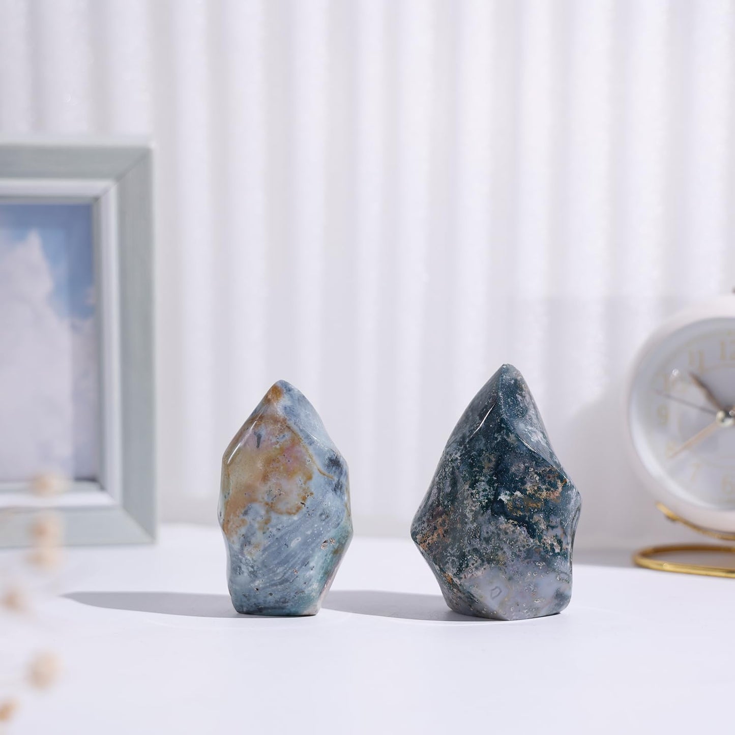rockcloud Natural Ocean Jasper Crystal Flame Shaped Tower Stone, Irregular Healing Crystal Tower Obelisk for Home Decoration, 0.22-0.44 lb