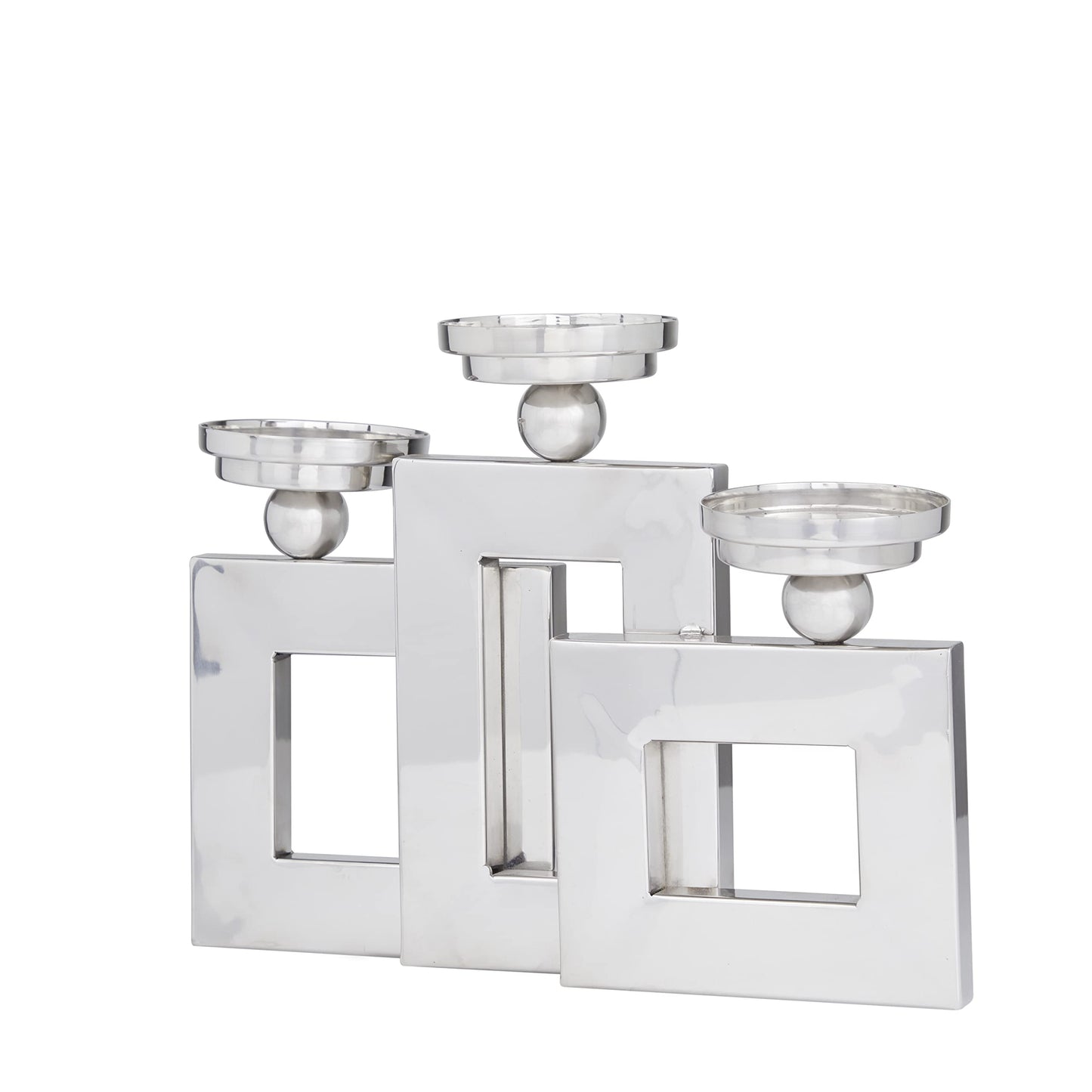Deco 79 Stainless Steel Metal Decorative Candle Holder Pillar 3 Plate Candle Stand, Candlestick Holder 14" x 6" x 11", Silver
