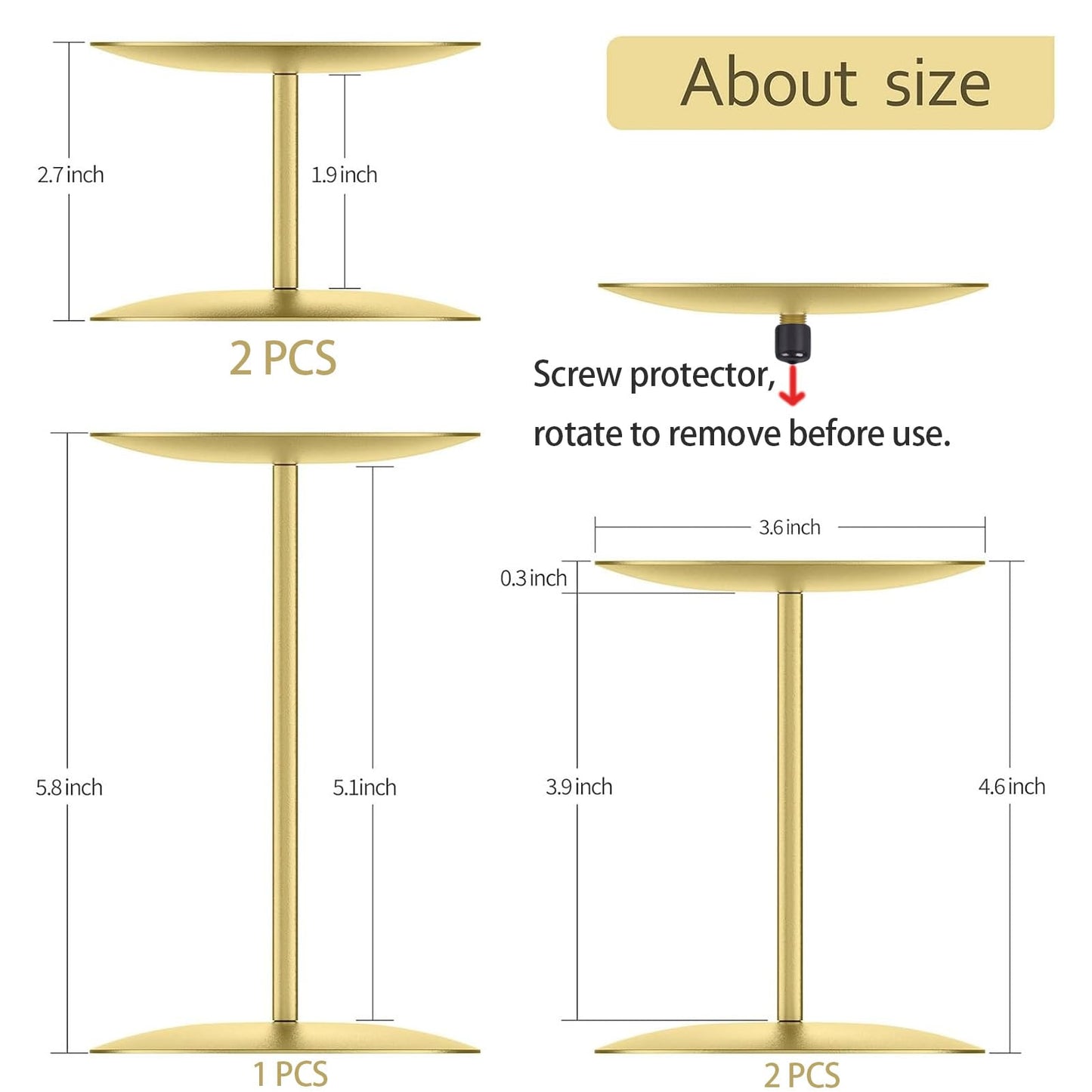 smtyle Gold Candle Holder for Pillar Candles Set of 5 Plate Centerpiece for Table or Floor with Iron