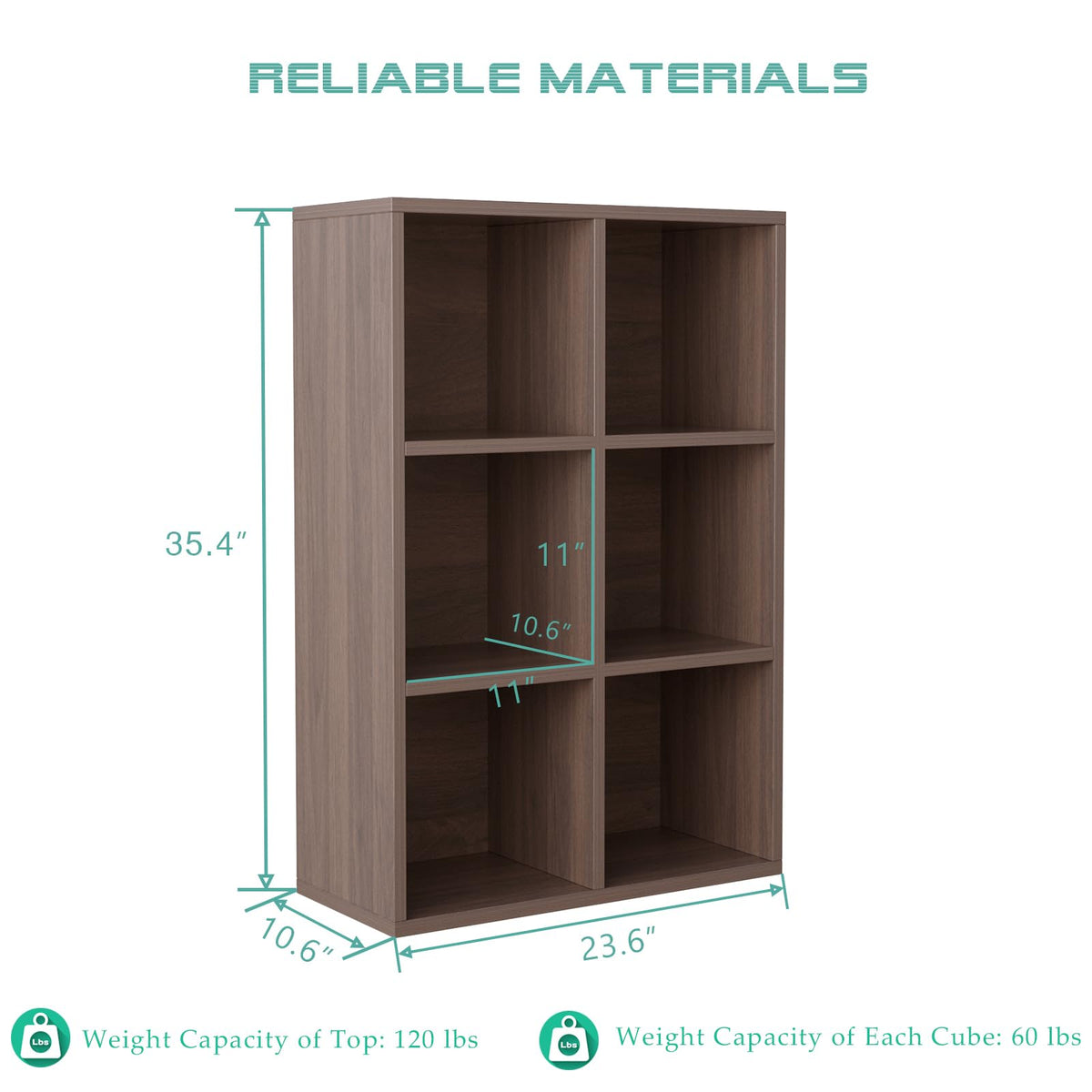 OSCHF 6-Cube Storage Shelf Bookcase - Wooden 3-Tier Floor Standing Open Bookshelf for Home and Office, Cuby Orgainzer, Walnut