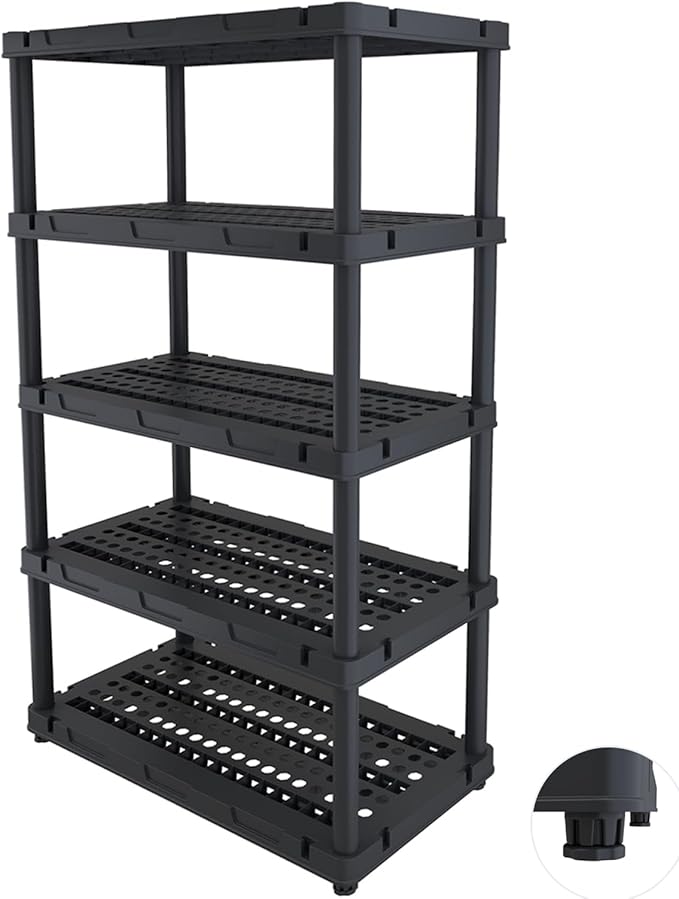 Plastic Storage Shelves, Plastic Heavy Duty Shelves 16.93" D x 35.43" W x 72.44" H,5-Tier Garage Storage Shelving, Shelving Units and Storage