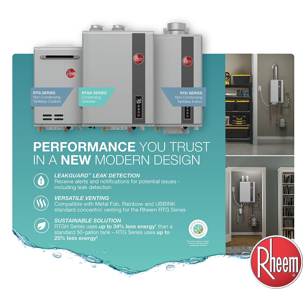 Rheem RTG-84XLN-3 High Efficiency Non-Condensing Outdoor Tankless Natural Gas Water Heater 8.4 GPM, 180,000 BTUs