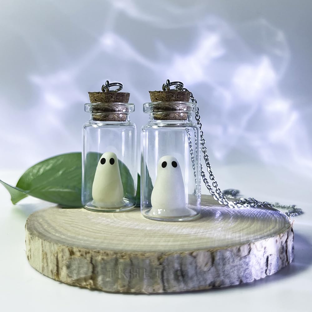 TKHLT Ghost in A Bottle Pendant Necklace,Glow In The Dark Ghost Necklace The Adopt A Ghost Necklace Halloween Jewelry for Women and Men