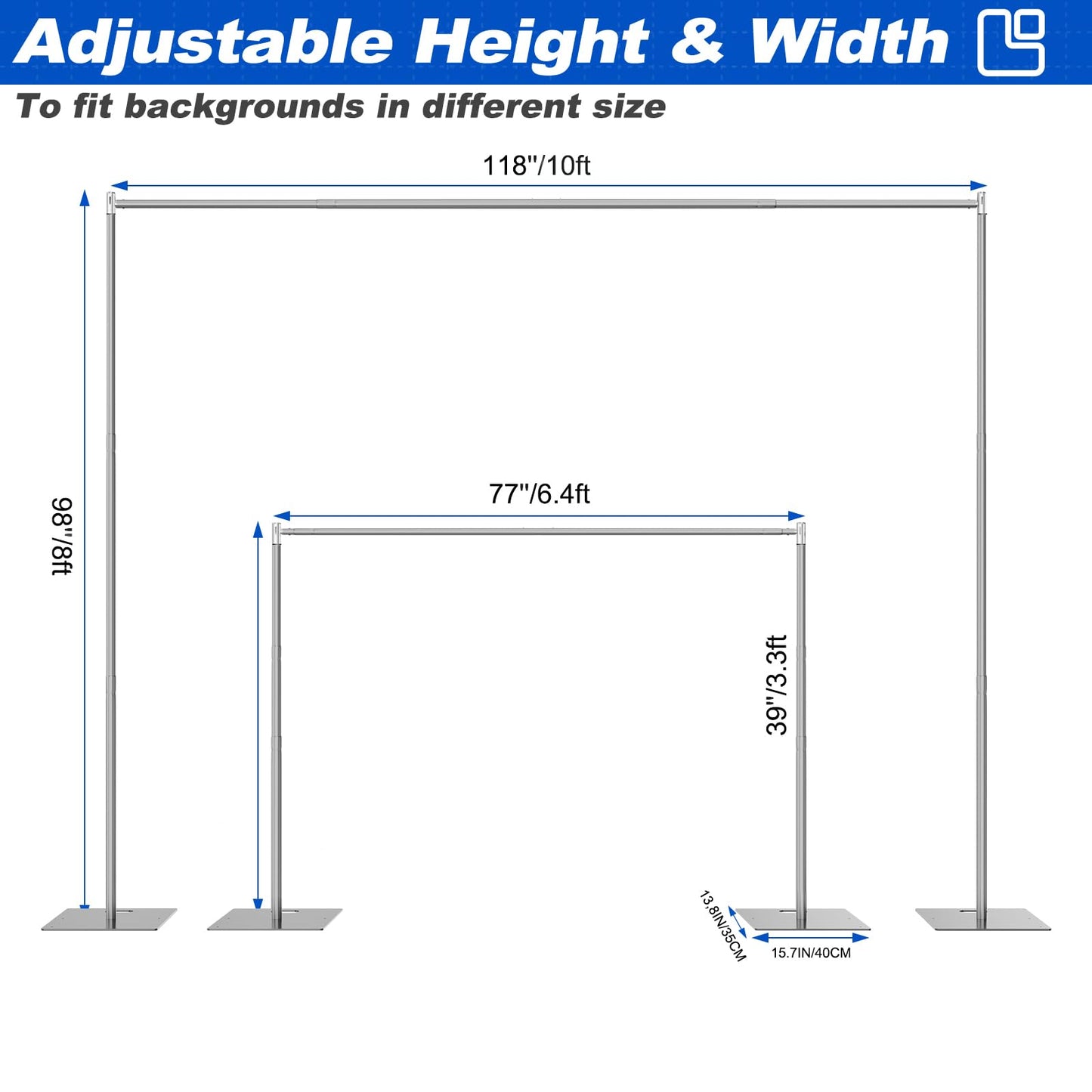 Kinchoix Pipe and Drape Backdrop Stand 8ftx10ft Adjustable Background Support System Heavy Duty Background Stand for Wedding Banquet Decorations Silvery