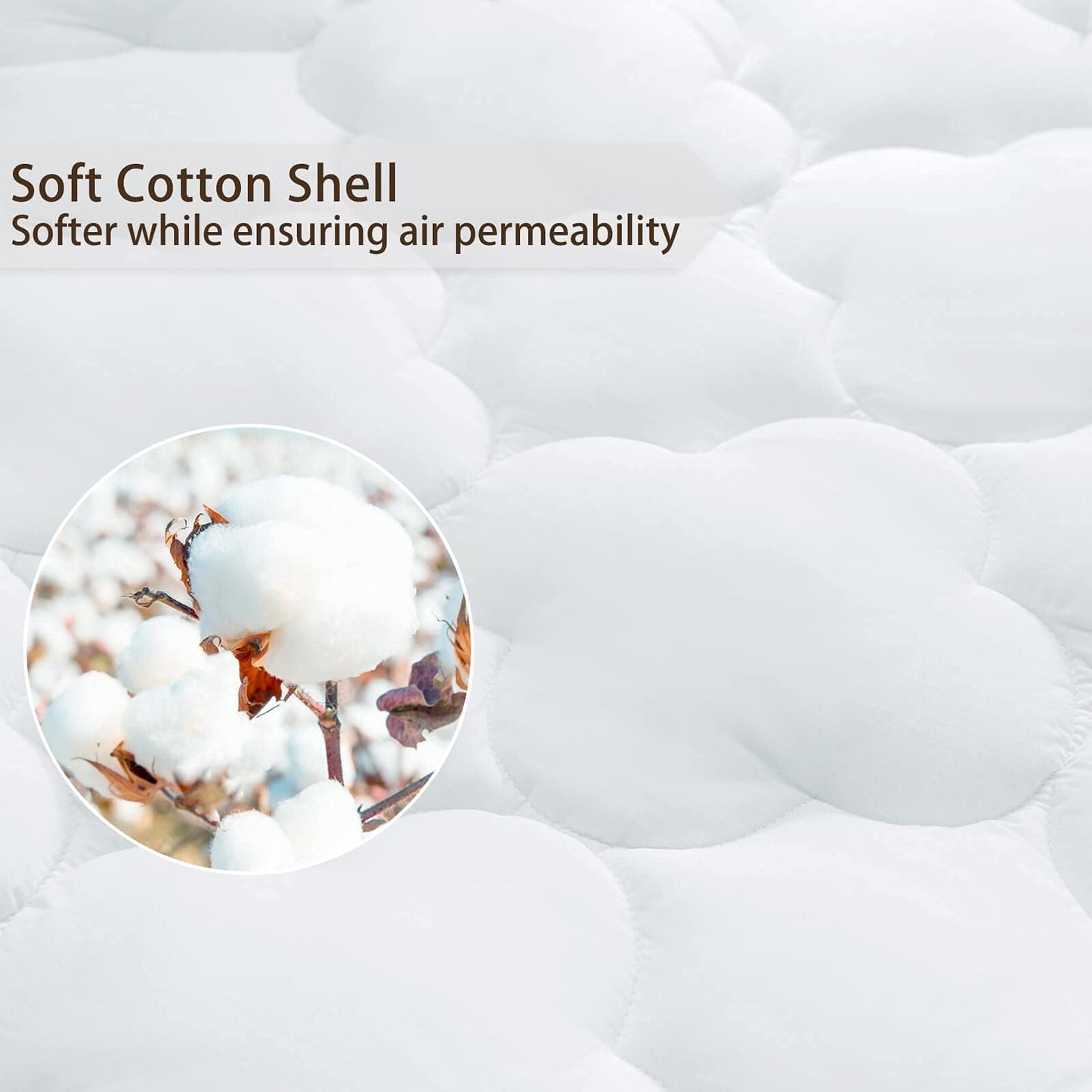 WhatsBedding Waterproof Mattress Pad Queen Size Cotton Top Down Alternative Filling Pillowtop Mattress Topper Cover-Fitted Quilted (Queen Mattress Pad)
