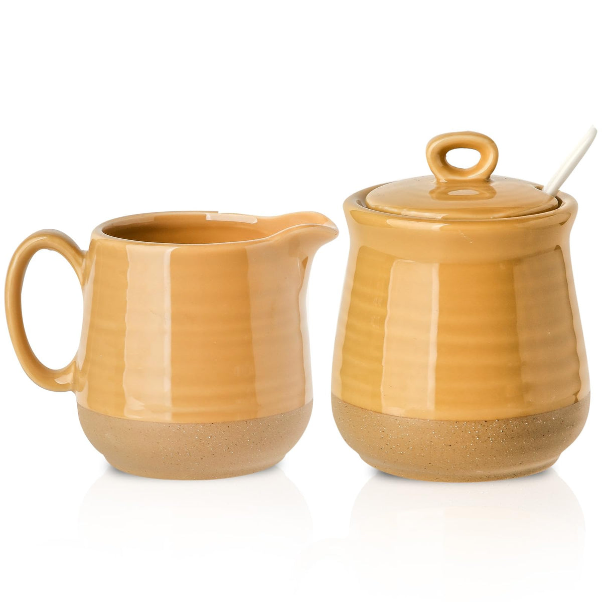 Hasense Sugar and Creamer Set, 11 Ounce Sugar Bowl with Lid and Spoon, 10 Ounce Creamer Container, Ceramic Cream and Sugar set for Coffee Bar, Dishwasher Safe, Yellow