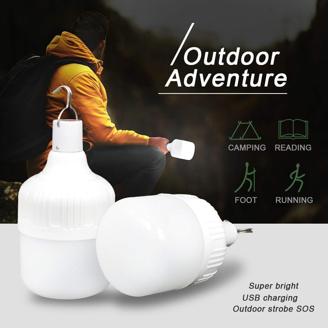 2Pcs Camping Lights,Emergency Lantern LED Work Light Bulb USB Rechargeable Lighting,30W 2000 Lumens,Portable Tent Light for Camping, Patio,Garden,BBQ,Hiking,Fishing. with Remote Control