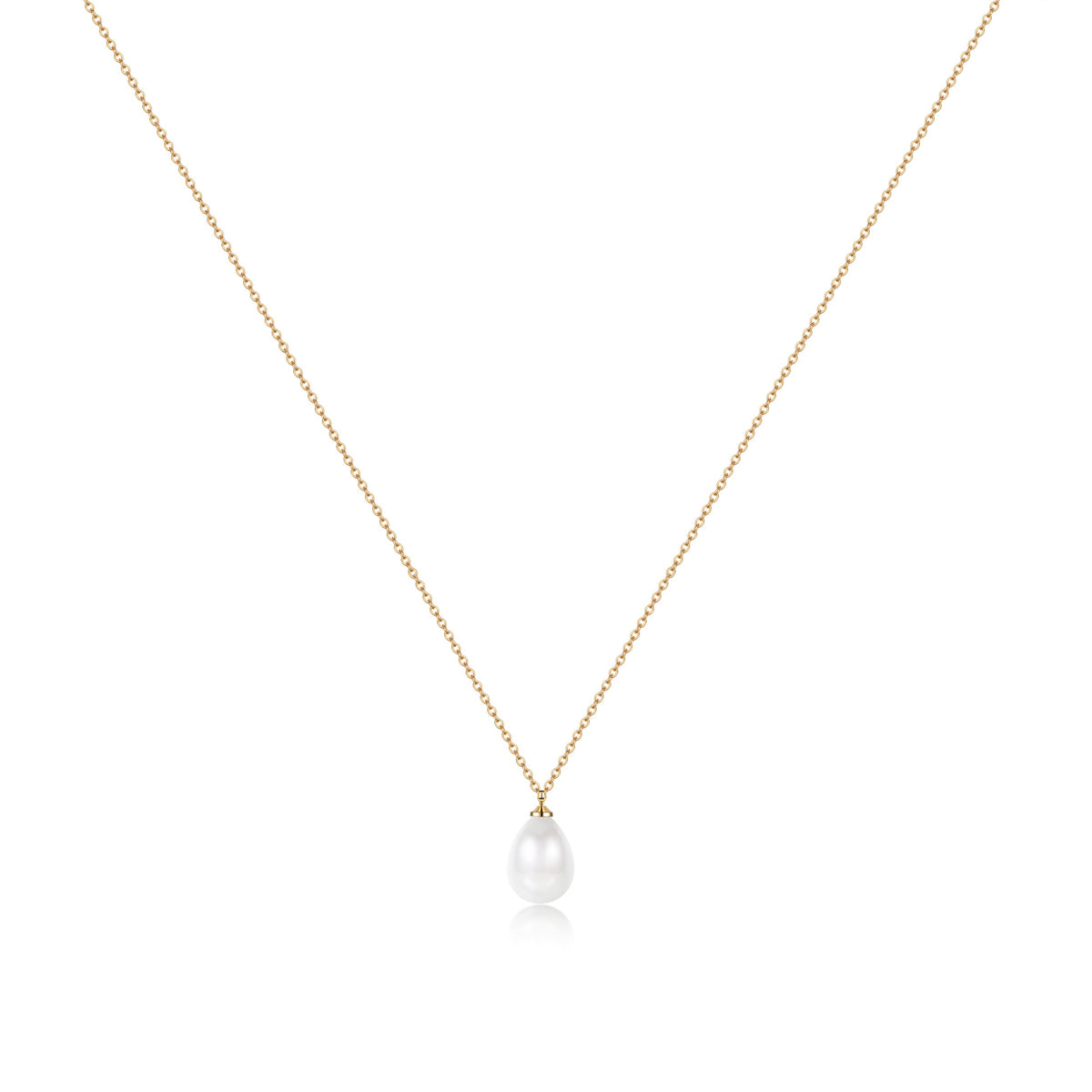 Caenyo 14K Gold Plated Dainty Pearl Necklace for Women, Handmade Single Freshwater Cultured Pearl Pendant Necklace, Minimalist Jewelry Gift for Her, 16+1.5 Inch