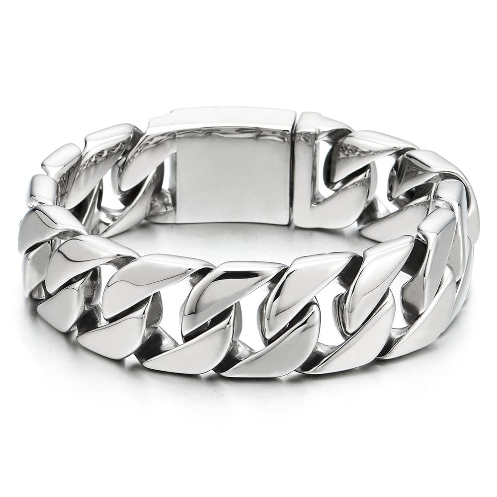 COOLSTEELANDBEYOND Masculine Mens Stainless Steel Large Link Curb Chain Bracelet, Polished