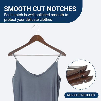 Amber Home 20 Pack Walnut Wooden Coat Hangers, Vintage Wood Suit Hangers with Non-Slip Pant Bar, Clothes Hangers for Closet Organization, Shirts, Jackets, Dresses, and Pants (Retro, 20)