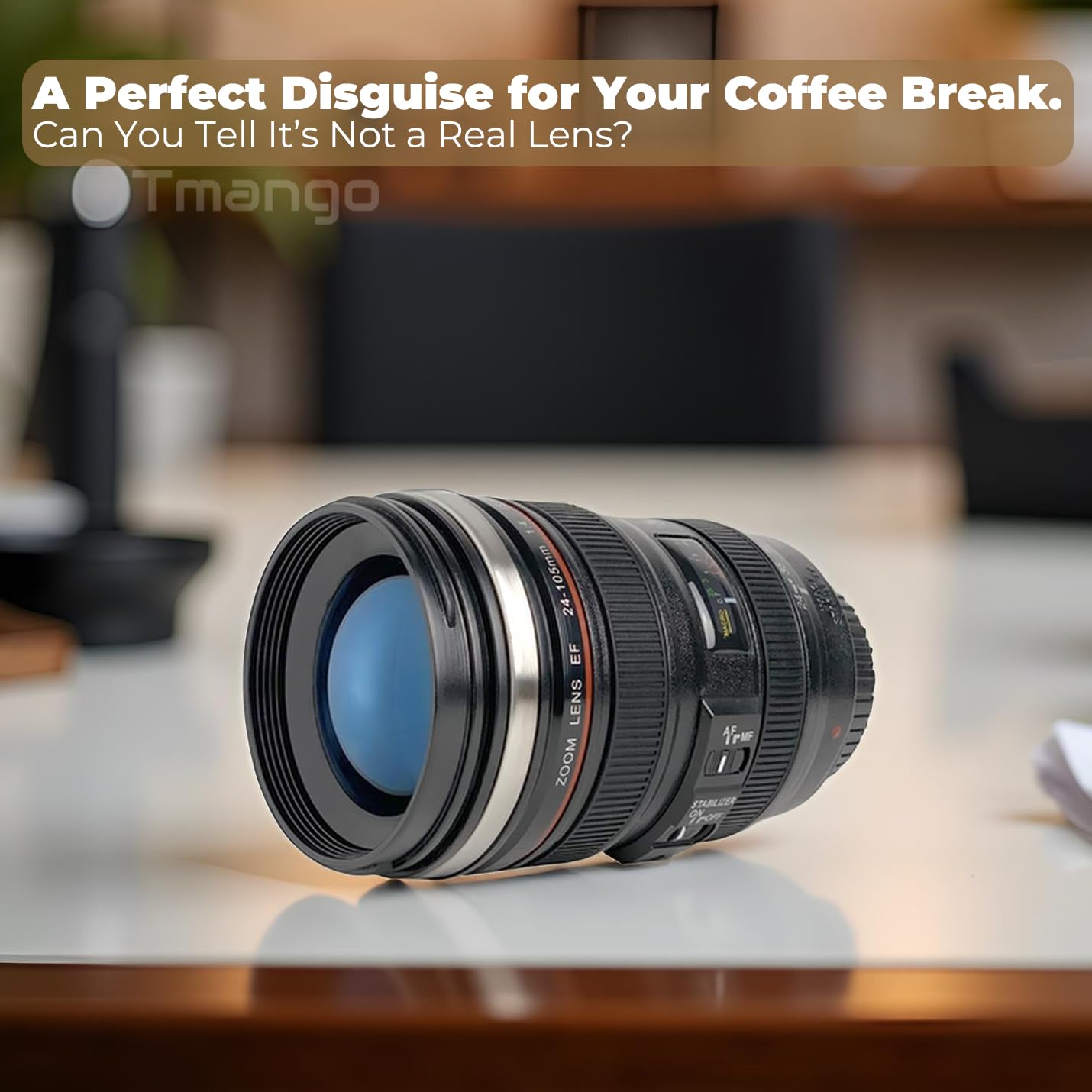 Tmango Camera Lens Coffee Mug with Clear Lid – Unique Realistic Lens Cup Replica, Gift for Photography Lovers