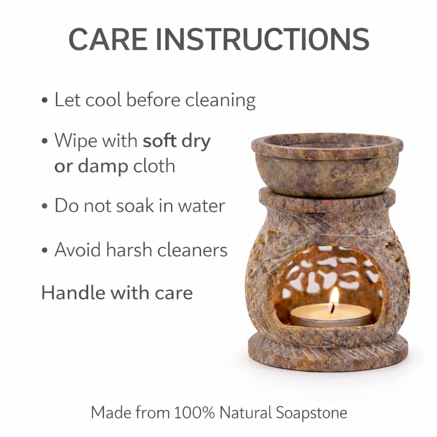 KC Kullicraft Marble Soapstone Candle Aroma Burner | Oil Diffuser | Tea Light Holder | Wax Burner- Handmade Flower Carving for Gifting & Decoration | Decorative Home and Office Decor.