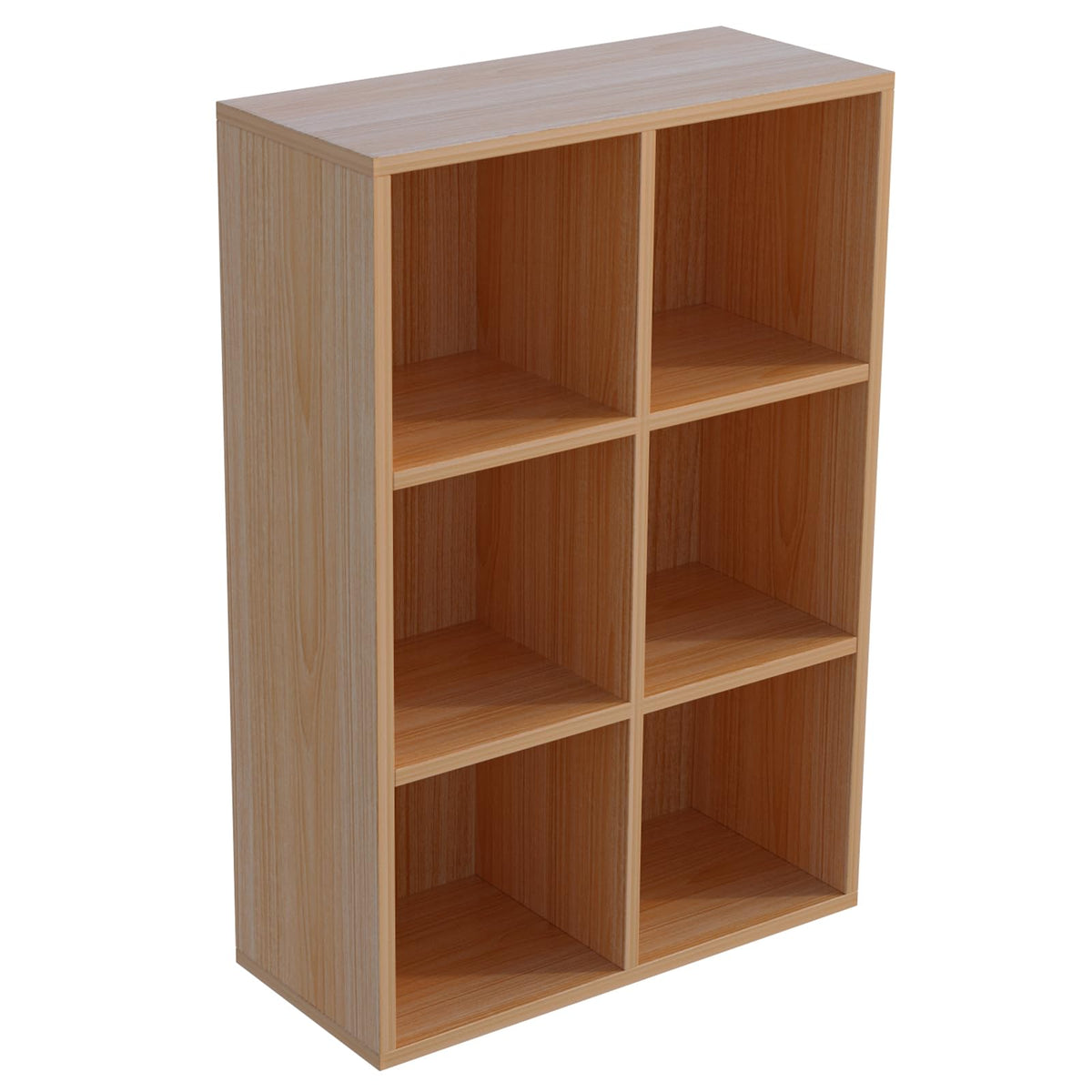 OSCHF 6-Cube Storage Shelf Bookcase - Wooden 3-Tier Floor Standing Open Bookshelf for Home and Office, Display Cabinet, Oak
