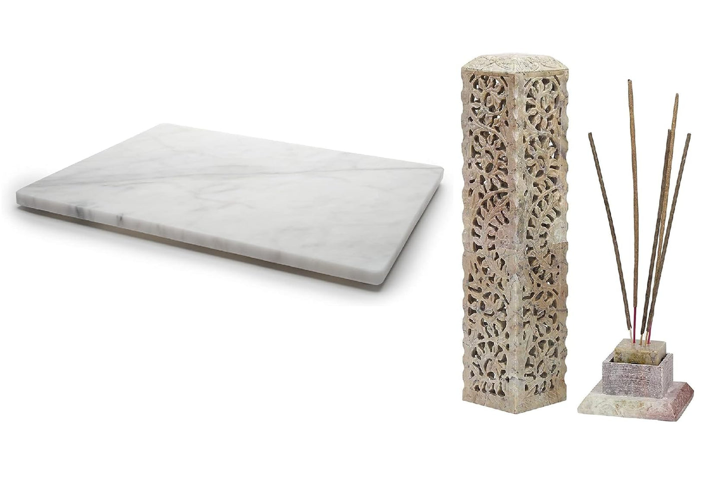 Home Basics Multi-Purpose Pastry Marble Tray Cutting Board Slab With Non-Slip Feet For Stability & Scratch Protection For Countertop. Easy To Clean,Trivet (8x12) and Handmade Marble Soapstone Incense