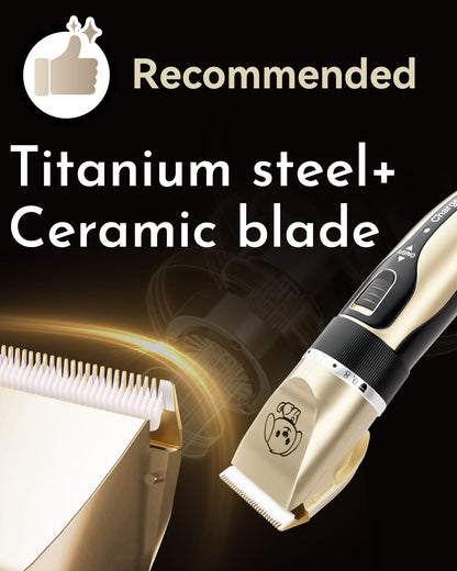 Dog Clippers, Rechargeable Low Noise Cordless Pet Clippers, with 4 Guide Combs and Cleaning Brush Nail Kits