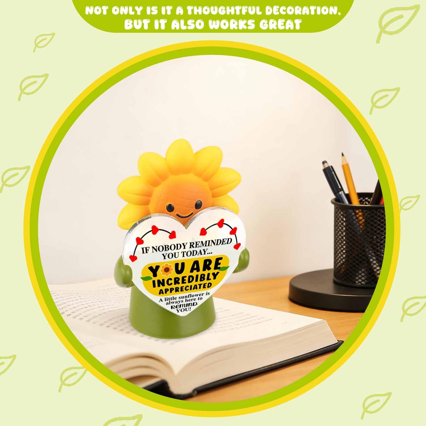 Pariveca Sunflower Figurine Desk Decor, Encouragement Gift for Coworker Friend, Positive Reminder Desk Figurine for Office, You are Awesome Sunflower Decor PF133