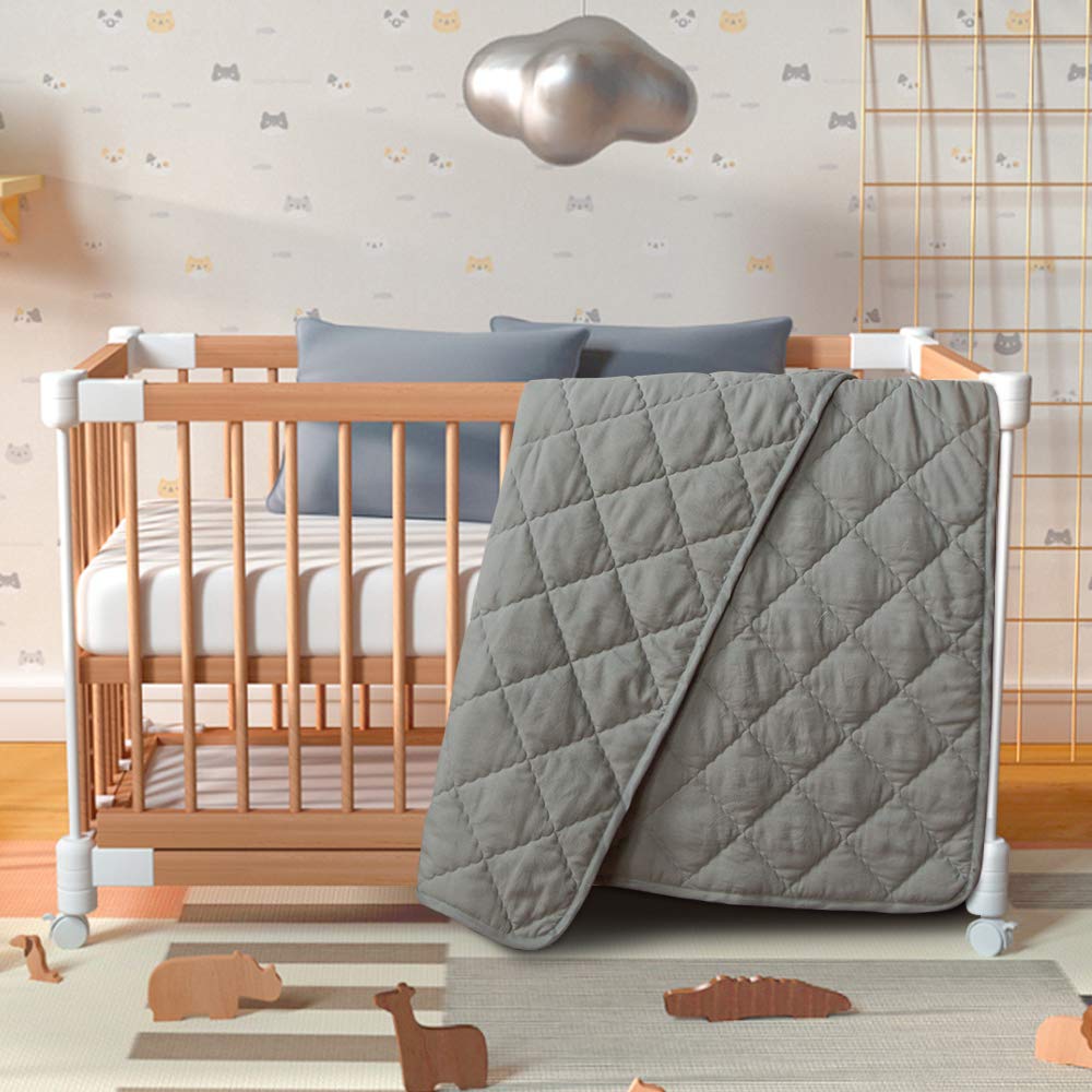 BEDSUM Toddler Comforter, Brushed Microfiber Crib Blanket - All Season Quilted Down Alternative Nursery Bedding - Lightweight Baby Blanket for Stroller & Nap, 39x47, Smoke Grey