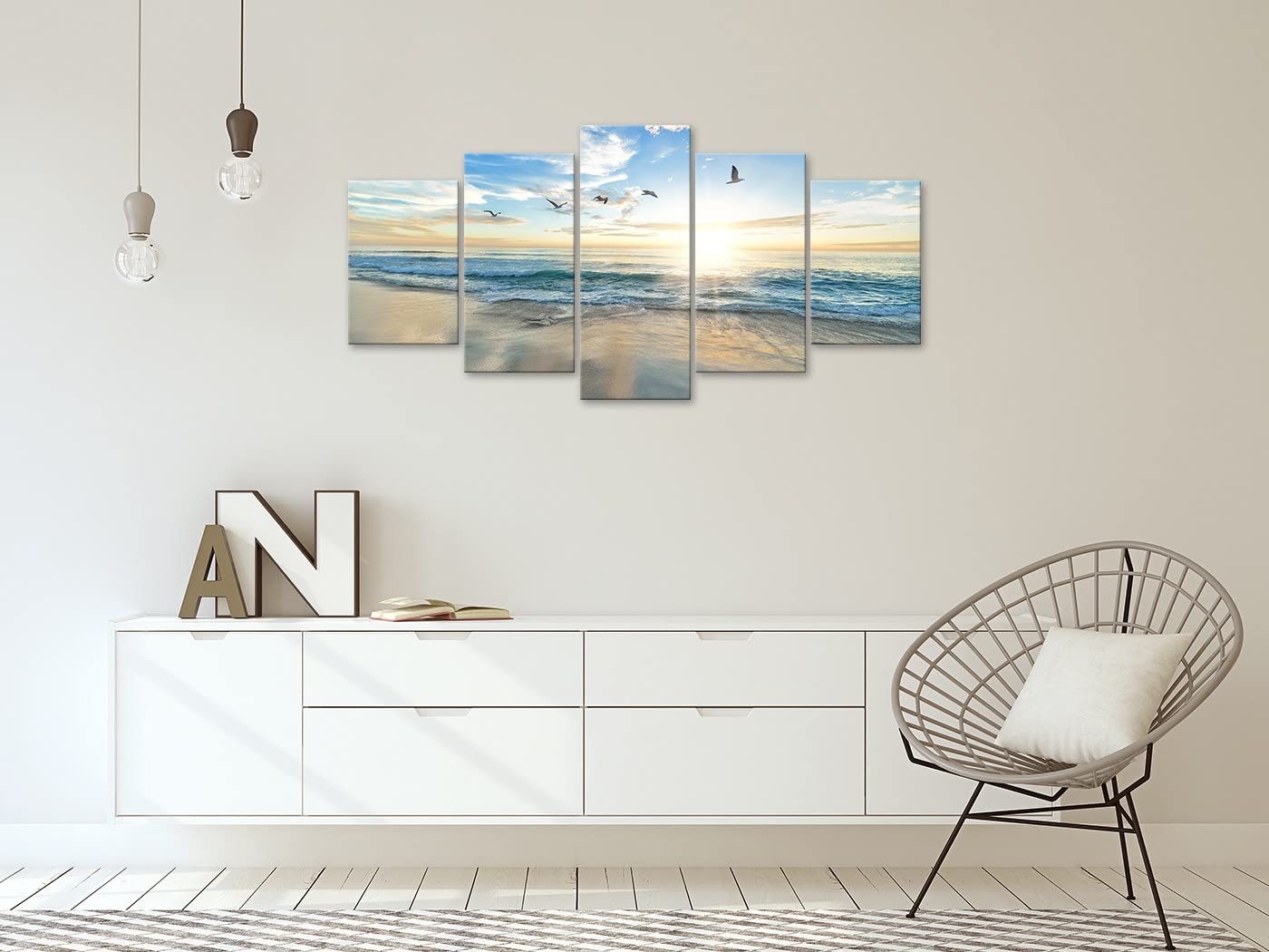 Biufo Seascape Canvas Wall Art Paintings Sunrise at Sea Print Picture Beach Ocean Artwork for Office Bedroom Living Room Wall Decor (Small)