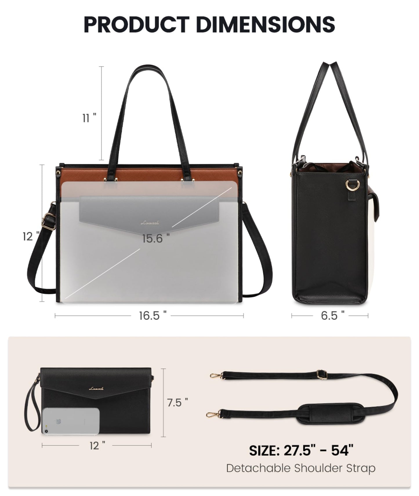 LOVEVOOK Laptop Bag for Women, 15.6'' Laptop Tote Purse 2-in-1 Professional Work Bag Business Briefcase with Clutch Purse, Waterproof Leather Computer Handbag for Teacher Office Travel