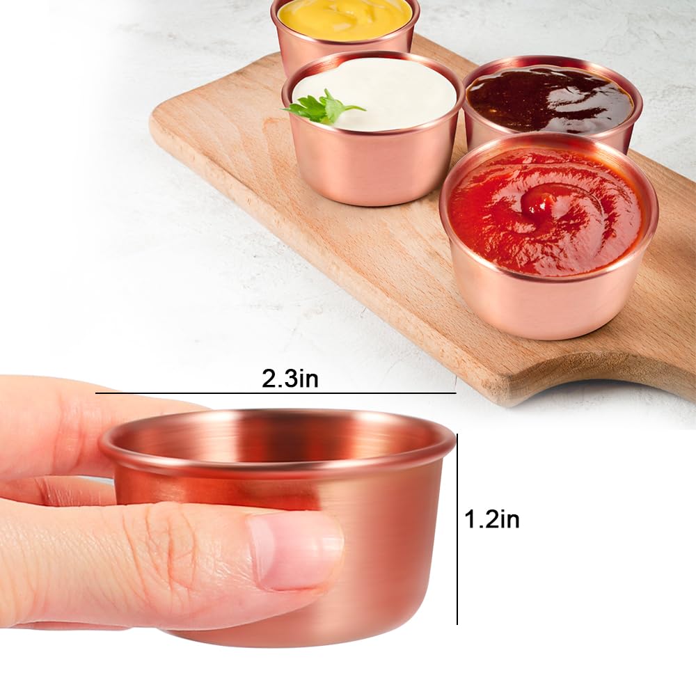 Amytalk Ramekin Sauce Dipping Bowl Mini Sauce Cups Pudding Condiment Cups for Home Party Restaurant (Rose Gold 12PCS 60ml)