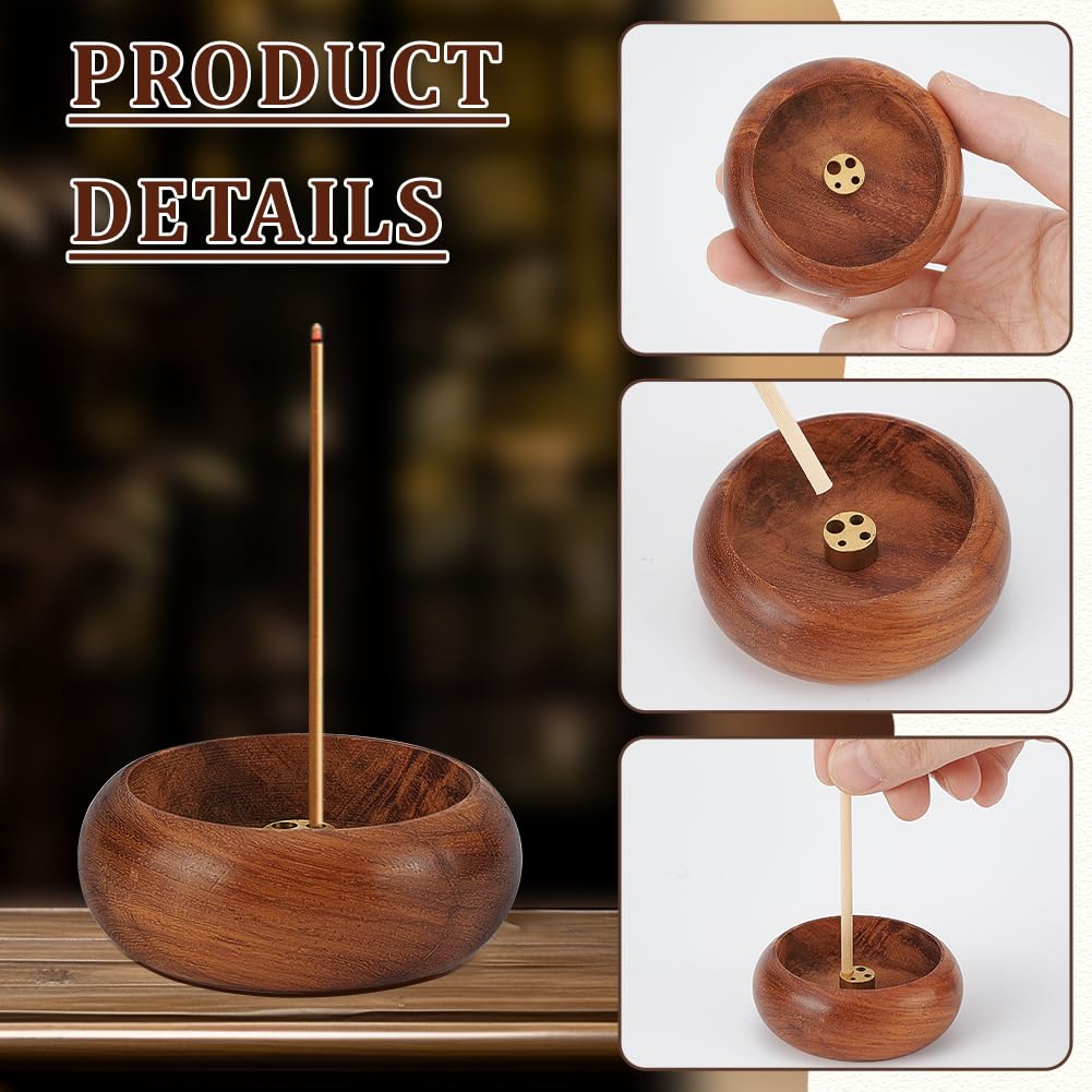 INTERWARM 12Pcs Wood Incense Burner Holder, Incense Holder for Stick 4 Holes Bowl Ash Catcher Aromatherapy Ornament Bowl Shape Censer Home Decoration for Home Decor Meditation Yoga Easter(Brown)
