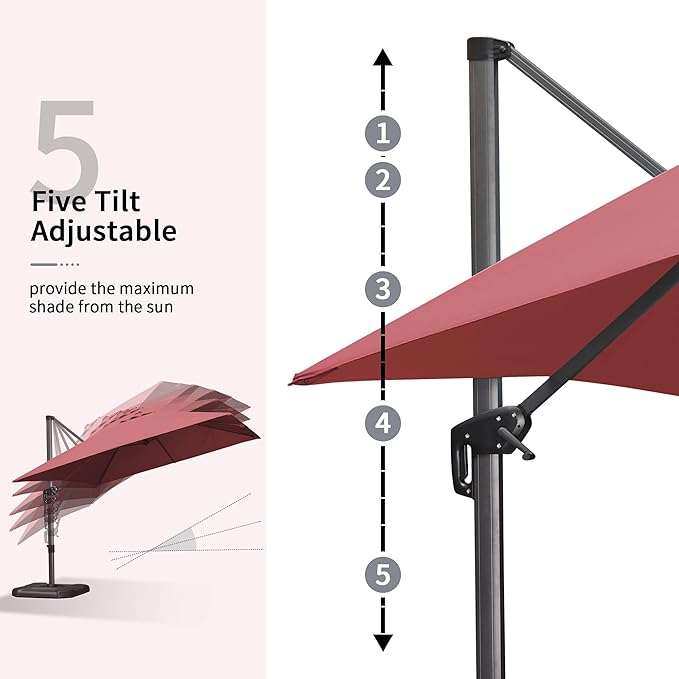 PURPLE LEAF 9' X 11.5' Square Cantilever Umbrella Patio Umbrella with Base Outdoor Umbrella Aluminum Offset with 360-degree Rotation for Garden Deck Pool Patio Terra