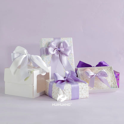 HUIHUANG Purple Ribbon 1-1/2 inch Lilac Purple and White Satin Ribbon Assorted for Flower Bouquet, Gift Wrapping, Bows, Crafts, Eternal Flowers, Bridal Shower Wedding Decor- 6 Rolls, Total 30 Yards
