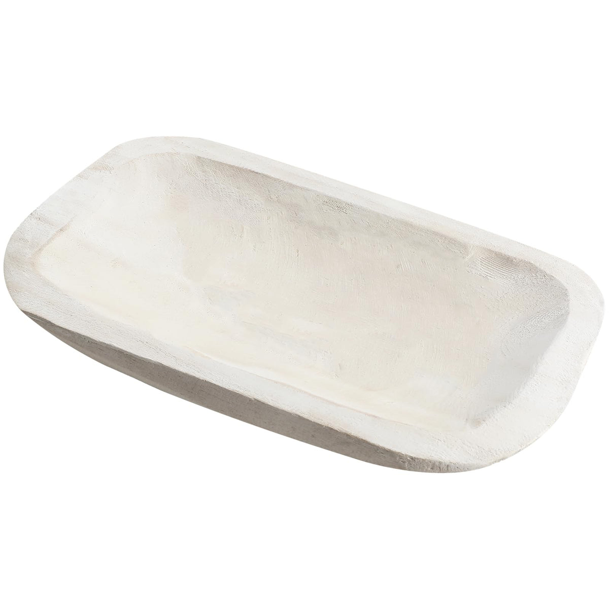 Xaatren Large Wooden Dough Bowl Decorative Wooden Bowl Rustic Long Dough Bowls Decor for Farmhouse Home Dining Table Centerpiece Living Room Kitchen Decorations(10 x 6 Inch,White)