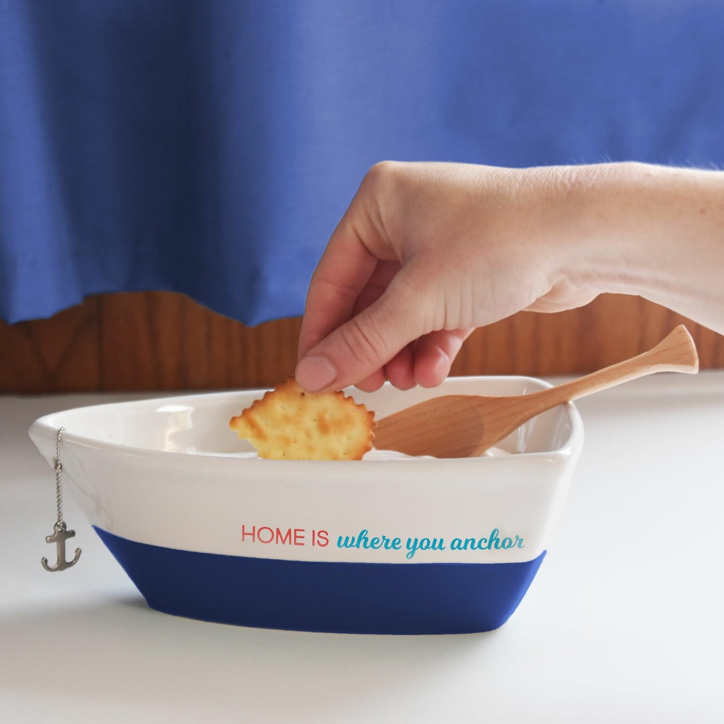 Pavilion Gift Company - Home - 12 oz Serving Bowl Dipping Dip Salsa Appetizer Dessert Snack Sauce Entertaining Dish With Oar Spoon Anchor Keychain Ocean Seaside Coastal Beach Lake Boating Boater Gift