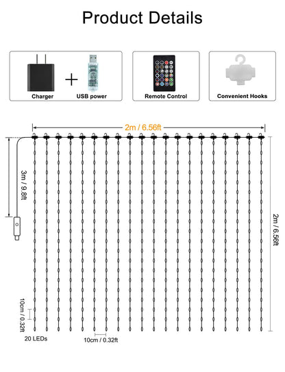 LumBelle Smart Curtain Lights 6.6x6.6Ft, 400 LED Curtain Light APP Remote Control Music Sync Dynamic DIY Lights for Memorial Day 4th of July Independence Day Backdrop Decoration