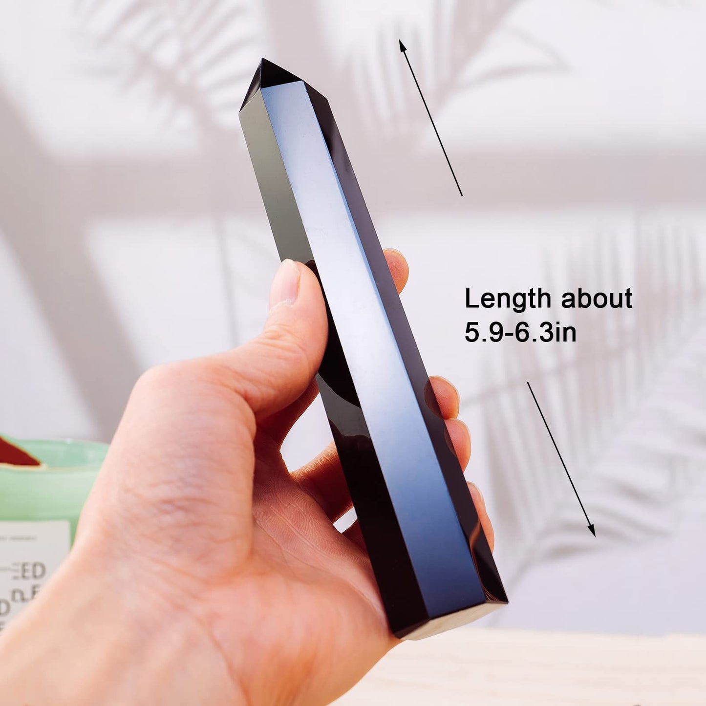 Apengshi Large Obsidian Natural Healing Crystal Tower 5.9"-6.3" 6 Faceted Single Purification Guard Charger Crystal Wand Stone Meditation Home Decor Collection Gift