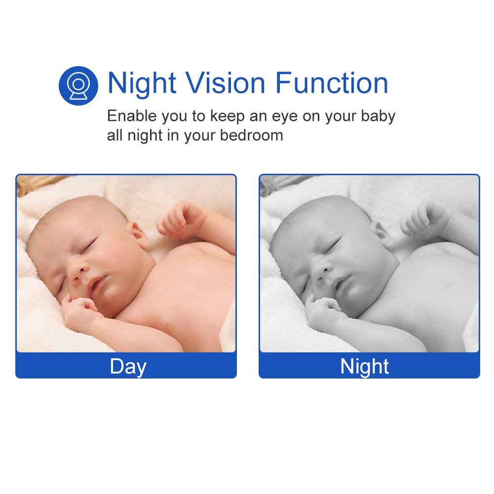 GHB Baby Monitor Video Baby Monitor Wireless with Camera Night Vision Temperature Monitoring Lullaby Function 2 Way Talk