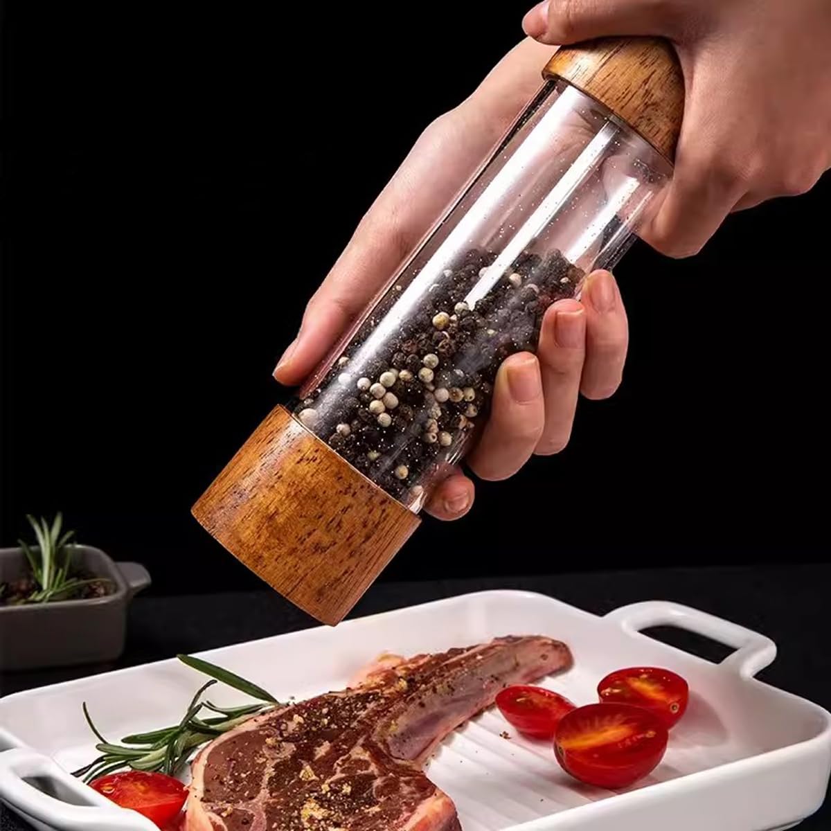 （Pack of 2）Salt and Pepper Grinder Set,Wooden Salt and Pepper Shakers,Adjustable Pepper Grinder and Salt Grinder for Coarse and Fine Grinding,Pepper Mill Grinder-8 Inches (8 Inches)