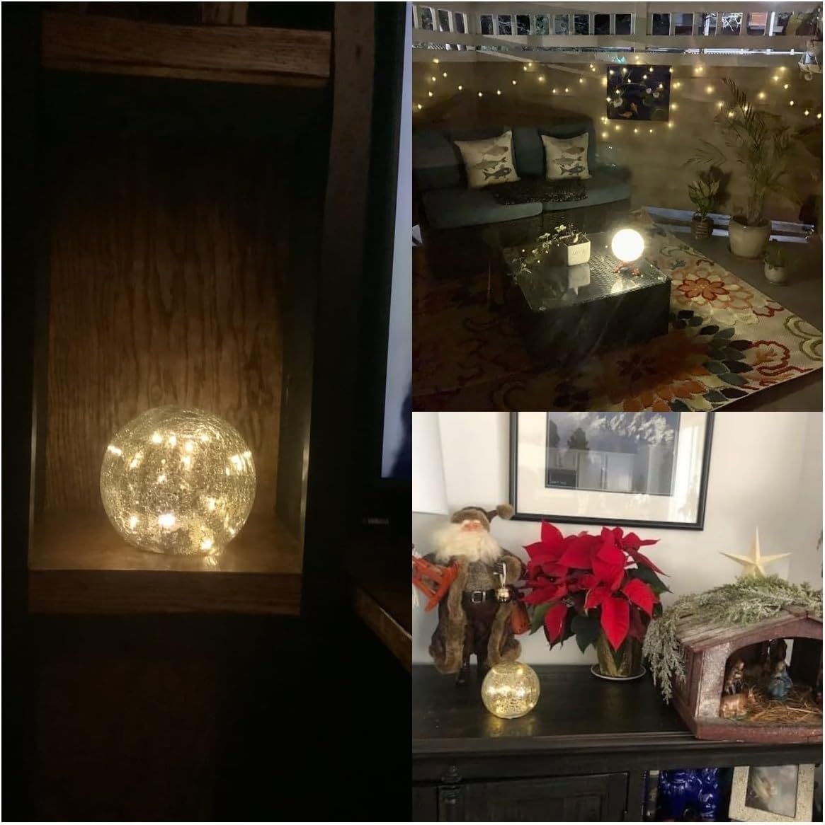 Mercury Crackle LED Glass Globe Ball Lamp with Timer, Battery Operated Night Light for Girls, Birthday, Halloween,Christmas - Decorative Gift for Home Warm White (with Timer)