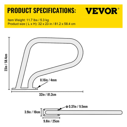 VEVOR Pool Rail 32x23 Pool Railing 304 Stainless Steel 250LBS Load Capacity Silver Rustproof Pool Handrail Humanized Swimming Pool Handrail with Blue Grip Cover & M8 Drill Bit & Self-taping Screws